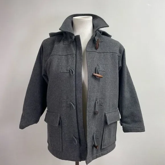 Girl's Children's Place Grey Hooded Duffle Winter Coat wool blend. Toggle jacket - Picture 9 of 16